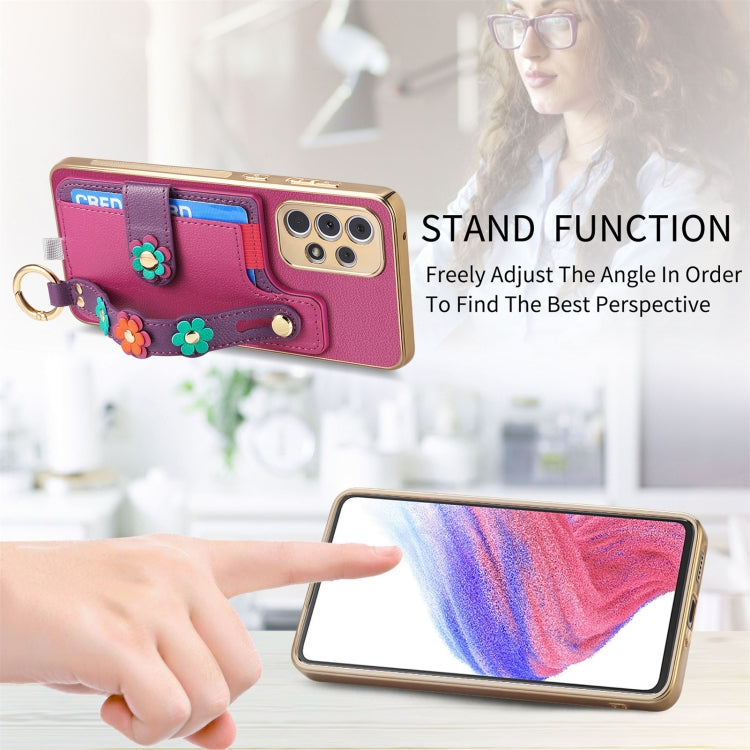 For Samsung Galaxy A53 5G Stereoscopic Flowers Wristband Card Bag Phone Case