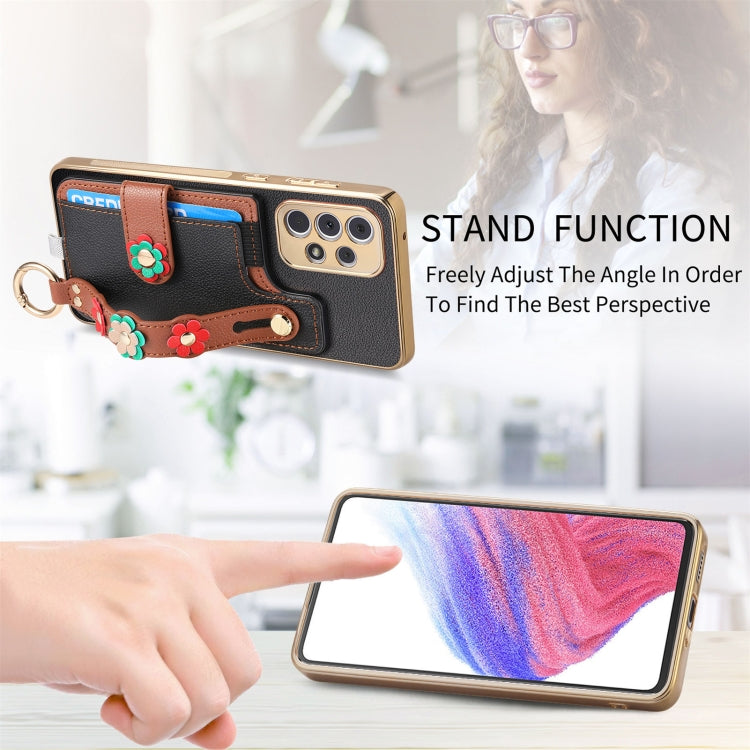 For Samsung Galaxy A53 5G Stereoscopic Flowers Wristband Card Bag Phone Case