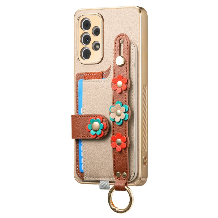 For Samsung Galaxy A53 5G Stereoscopic Flowers Wristband Card Bag Phone Case