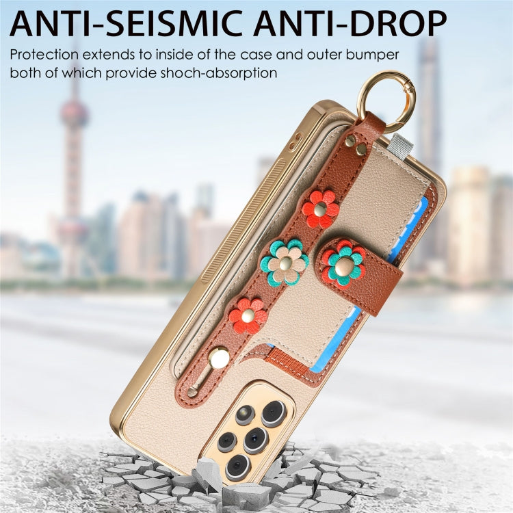 For Samsung Galaxy A53 5G Stereoscopic Flowers Wristband Card Bag Phone Case