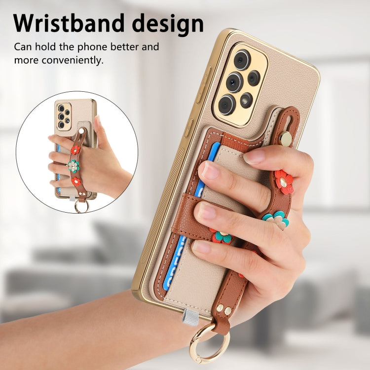For Samsung Galaxy A53 5G Stereoscopic Flowers Wristband Card Bag Phone Case