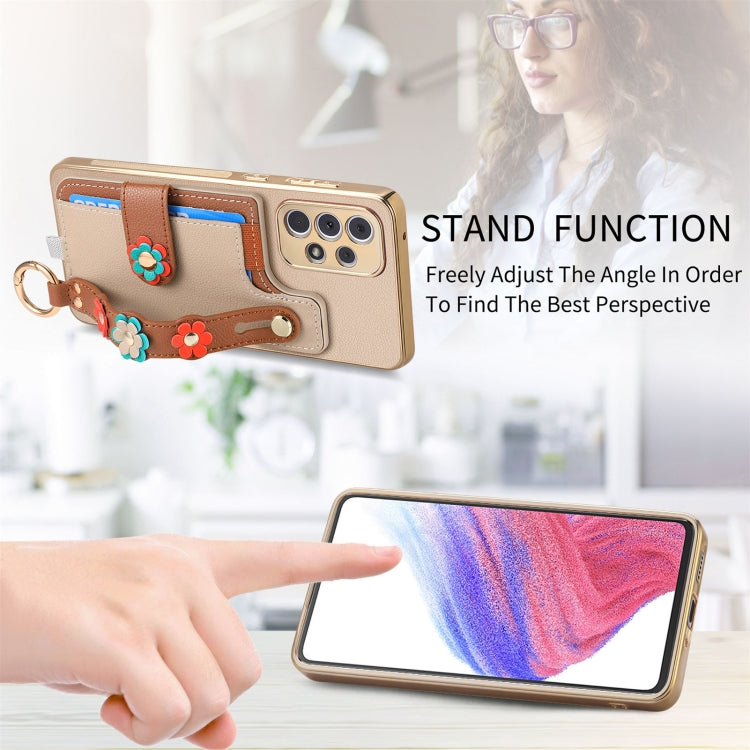 For Samsung Galaxy A53 5G Stereoscopic Flowers Wristband Card Bag Phone Case
