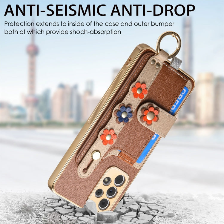 For Samsung Galaxy A53 5G Stereoscopic Flowers Wristband Card Bag Phone Case
