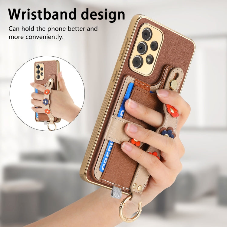 For Samsung Galaxy A53 5G Stereoscopic Flowers Wristband Card Bag Phone Case