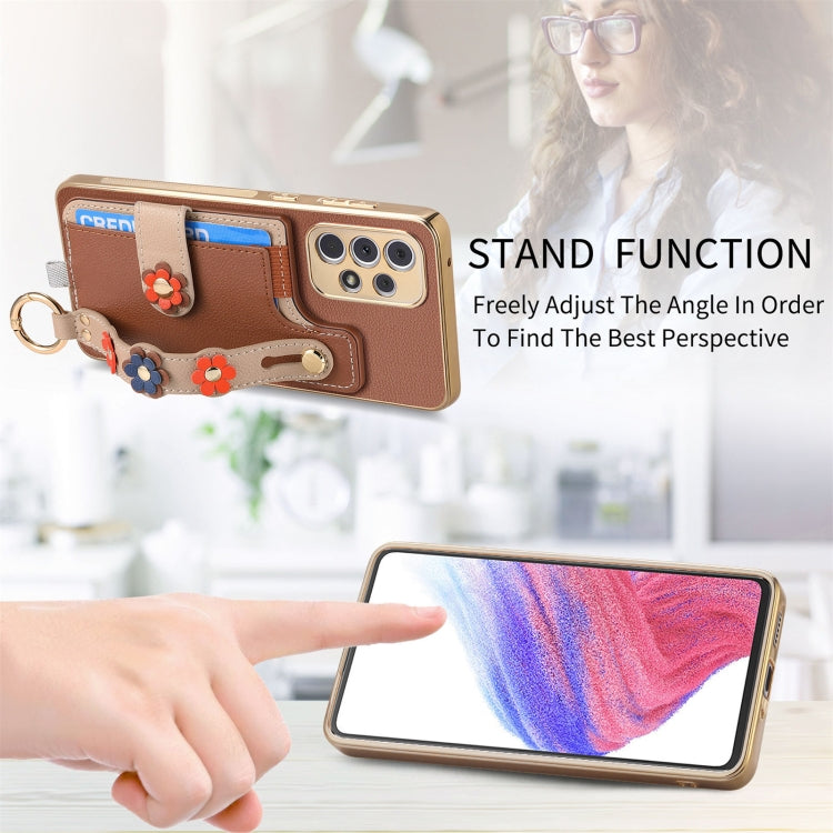 For Samsung Galaxy A53 5G Stereoscopic Flowers Wristband Card Bag Phone Case