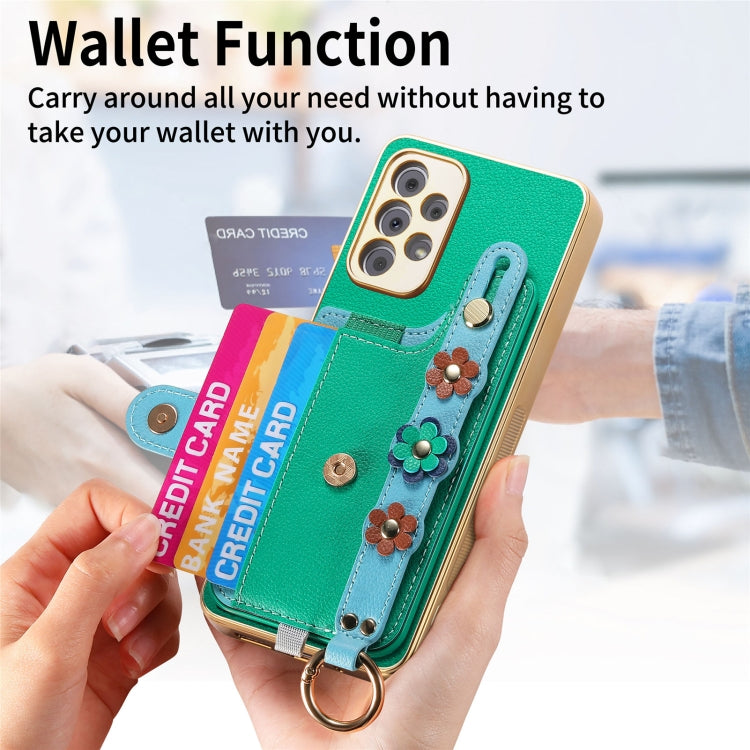 For Samsung Galaxy A53 5G Stereoscopic Flowers Wristband Card Bag Phone Case