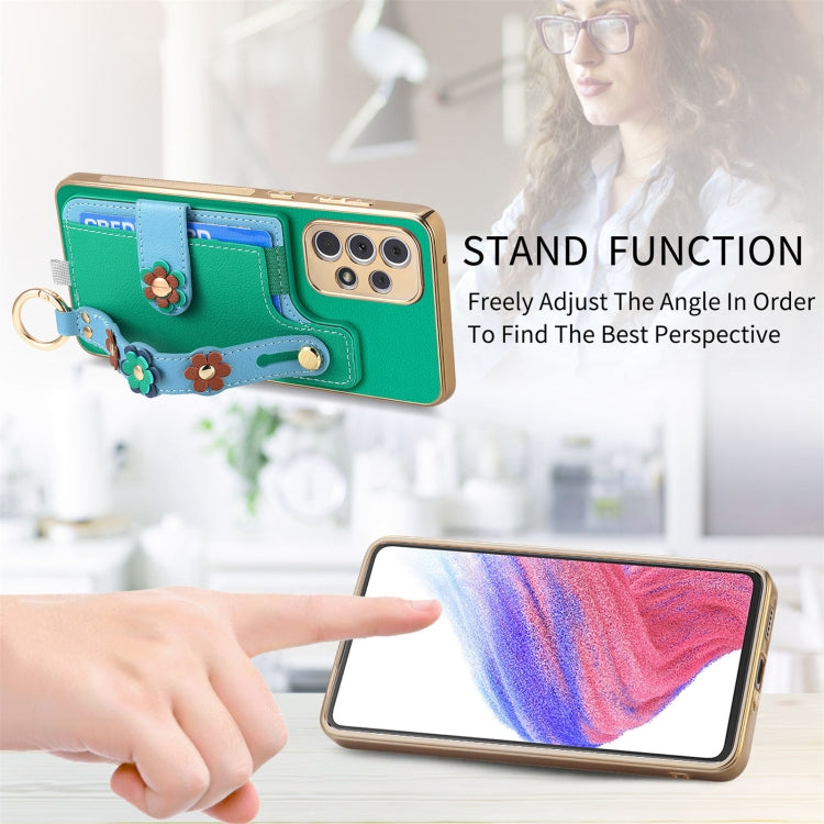 For Samsung Galaxy A53 5G Stereoscopic Flowers Wristband Card Bag Phone Case