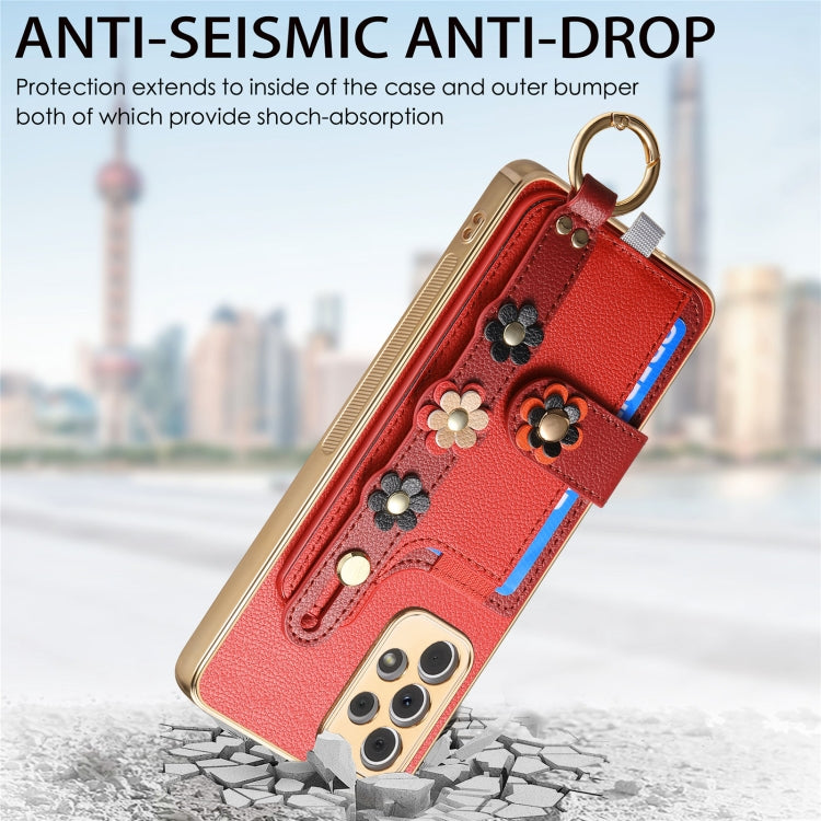 For Samsung Galaxy A53 5G Stereoscopic Flowers Wristband Card Bag Phone Case