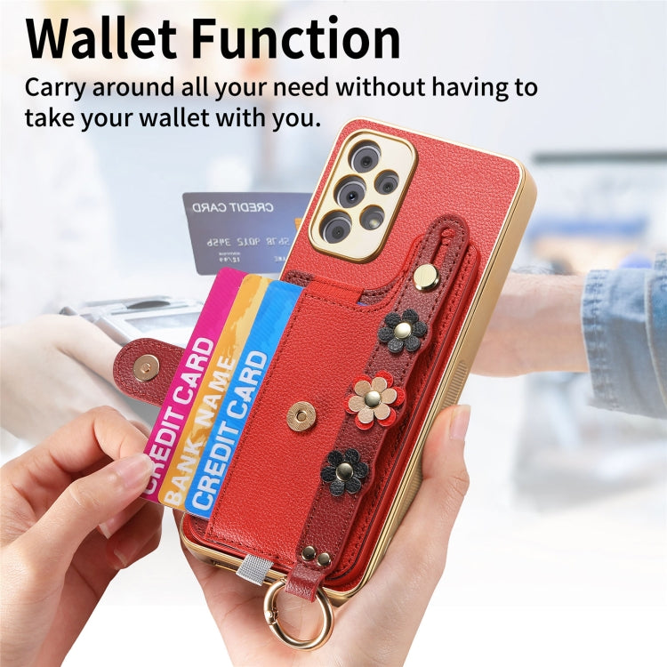 For Samsung Galaxy A53 5G Stereoscopic Flowers Wristband Card Bag Phone Case