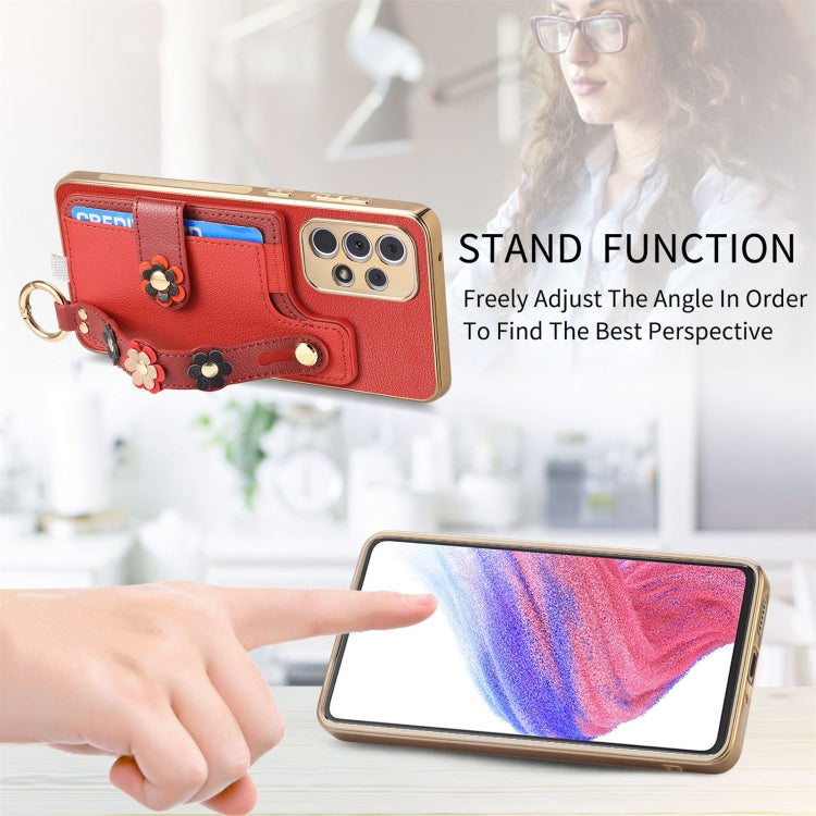 For Samsung Galaxy A53 5G Stereoscopic Flowers Wristband Card Bag Phone Case