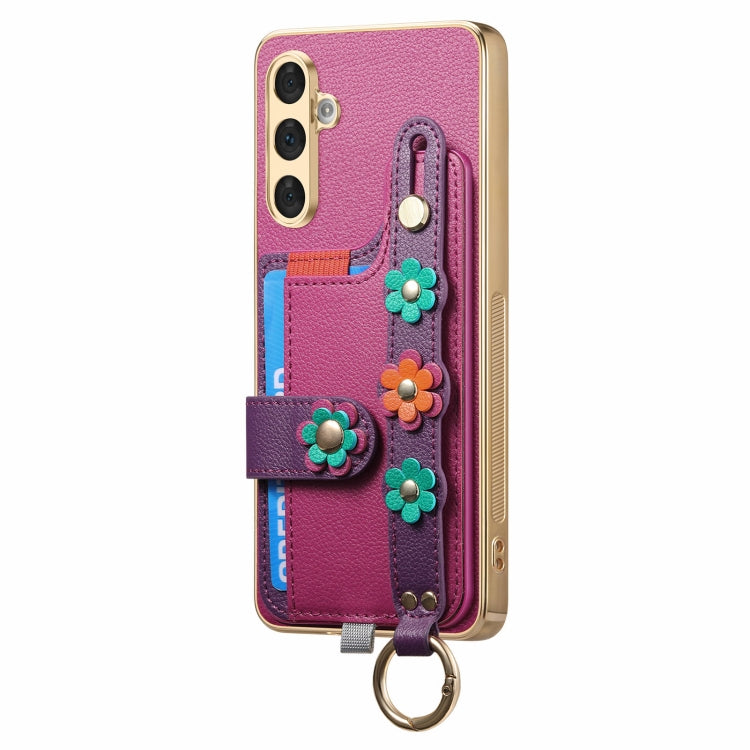 For Samsung Galaxy A54 5G Stereoscopic Flowers Wristband Card Bag Phone Case