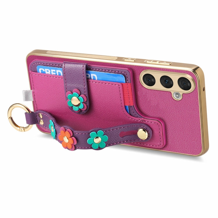 For Samsung Galaxy A54 5G Stereoscopic Flowers Wristband Card Bag Phone Case