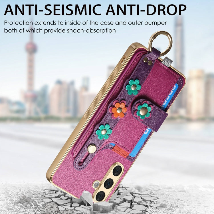 For Samsung Galaxy A54 5G Stereoscopic Flowers Wristband Card Bag Phone Case