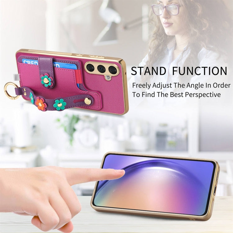 For Samsung Galaxy A54 5G Stereoscopic Flowers Wristband Card Bag Phone Case