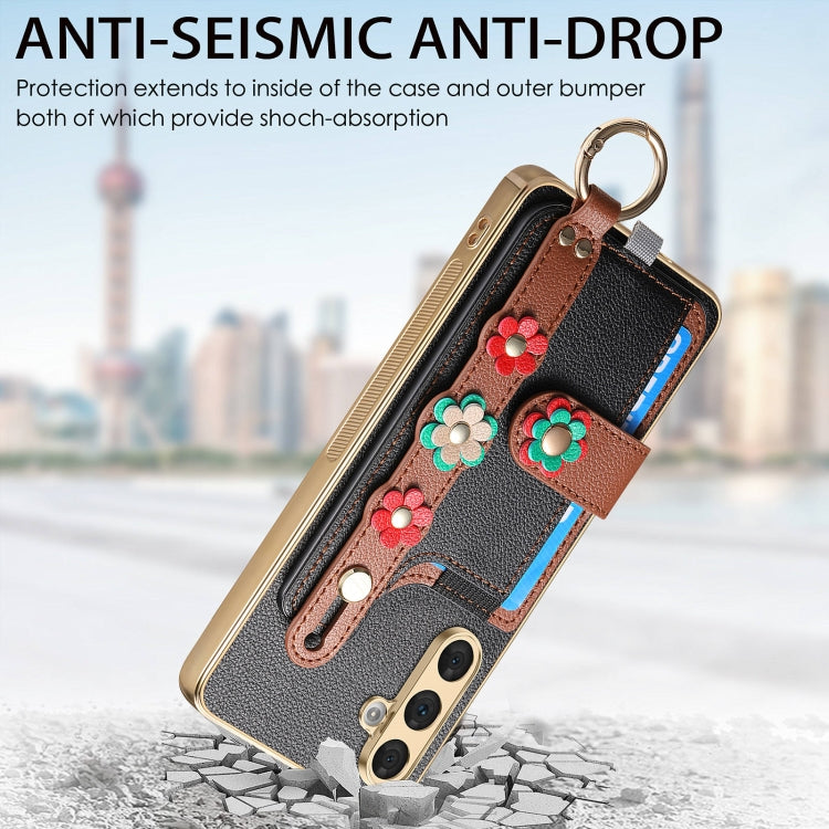 For Samsung Galaxy A54 5G Stereoscopic Flowers Wristband Card Bag Phone Case