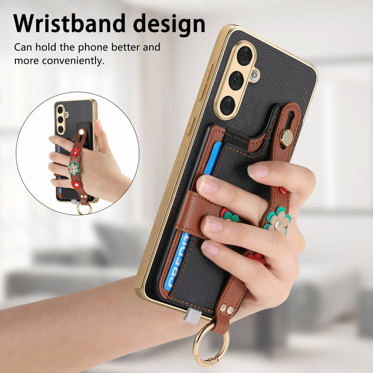 For Samsung Galaxy A54 5G Stereoscopic Flowers Wristband Card Bag Phone Case