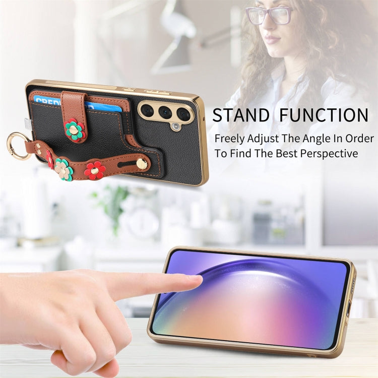 For Samsung Galaxy A54 5G Stereoscopic Flowers Wristband Card Bag Phone Case