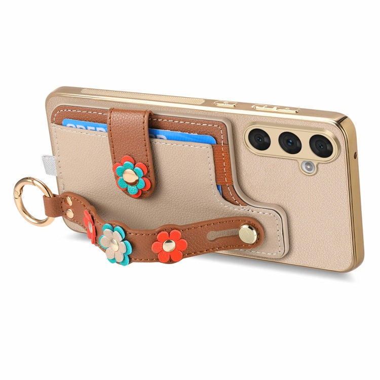 For Samsung Galaxy A54 5G Stereoscopic Flowers Wristband Card Bag Phone Case