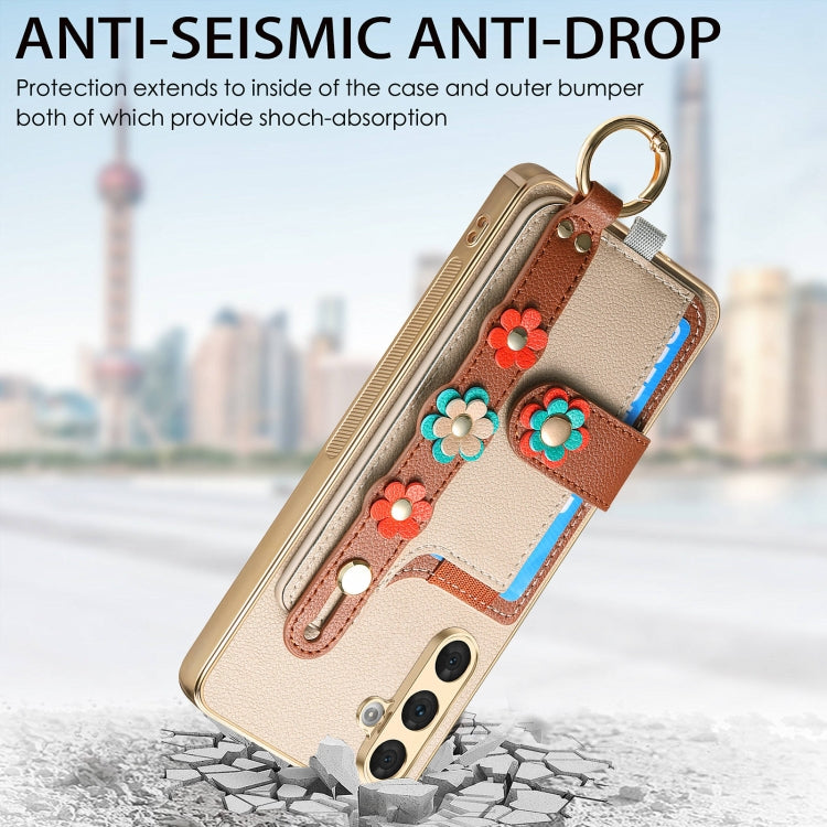 For Samsung Galaxy A54 5G Stereoscopic Flowers Wristband Card Bag Phone Case