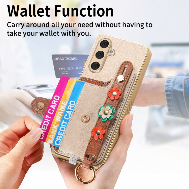 For Samsung Galaxy A54 5G Stereoscopic Flowers Wristband Card Bag Phone Case
