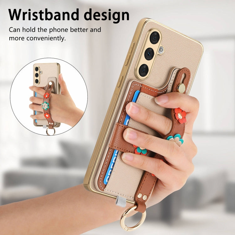 For Samsung Galaxy A54 5G Stereoscopic Flowers Wristband Card Bag Phone Case