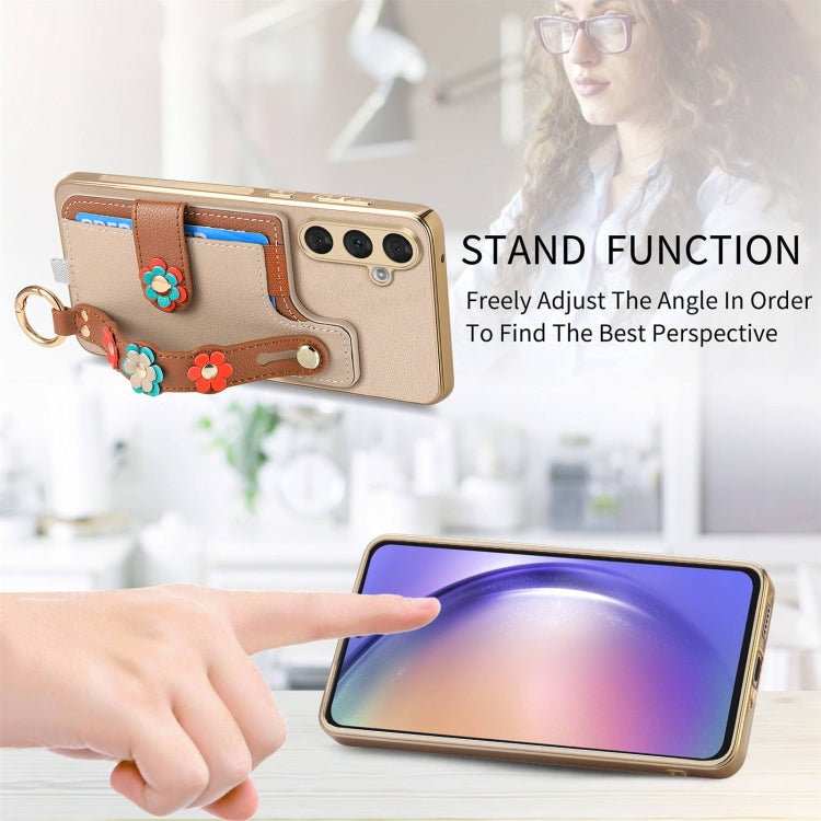 For Samsung Galaxy A54 5G Stereoscopic Flowers Wristband Card Bag Phone Case