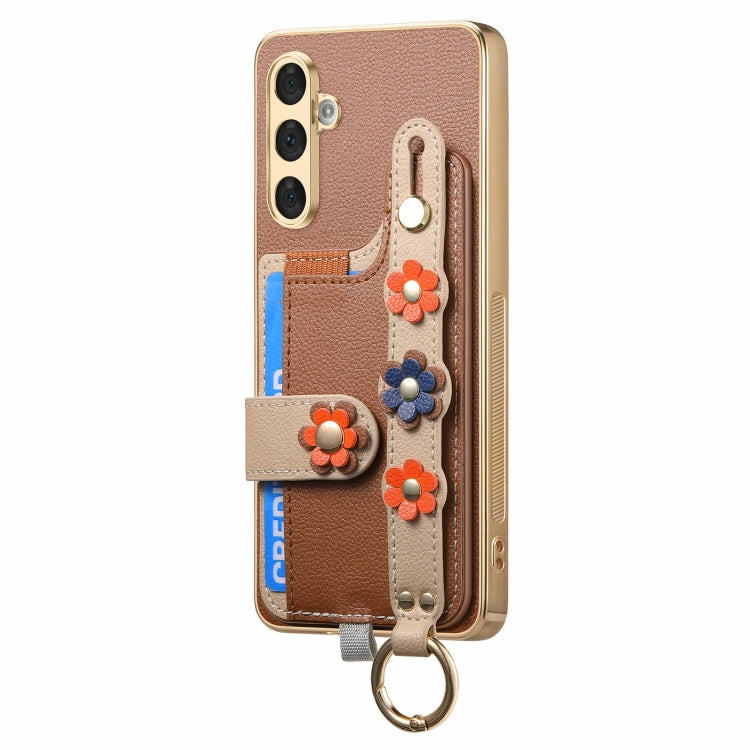 For Samsung Galaxy A54 5G Stereoscopic Flowers Wristband Card Bag Phone Case
