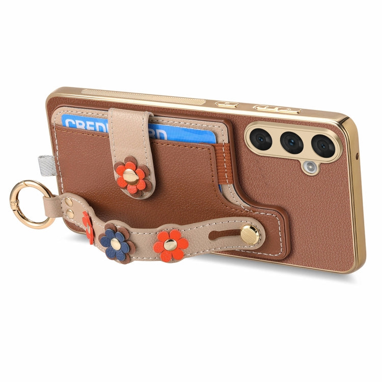 For Samsung Galaxy A54 5G Stereoscopic Flowers Wristband Card Bag Phone Case