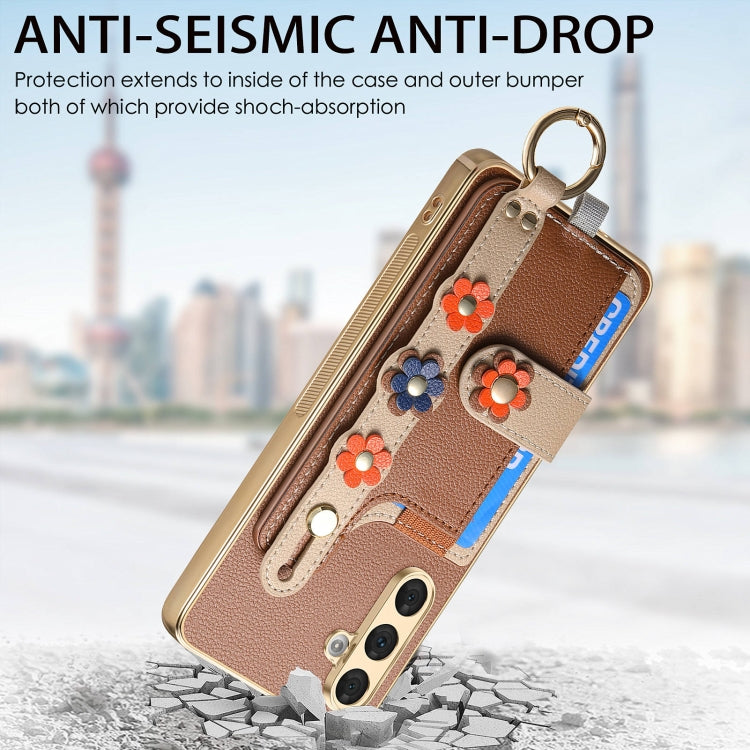 For Samsung Galaxy A54 5G Stereoscopic Flowers Wristband Card Bag Phone Case