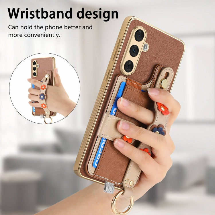 For Samsung Galaxy A54 5G Stereoscopic Flowers Wristband Card Bag Phone Case