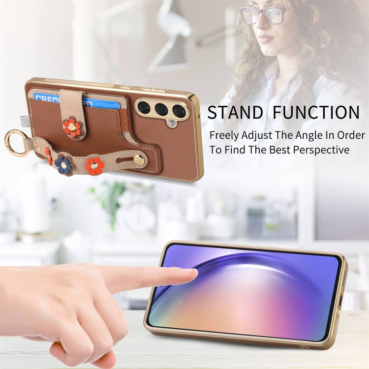 For Samsung Galaxy A54 5G Stereoscopic Flowers Wristband Card Bag Phone Case