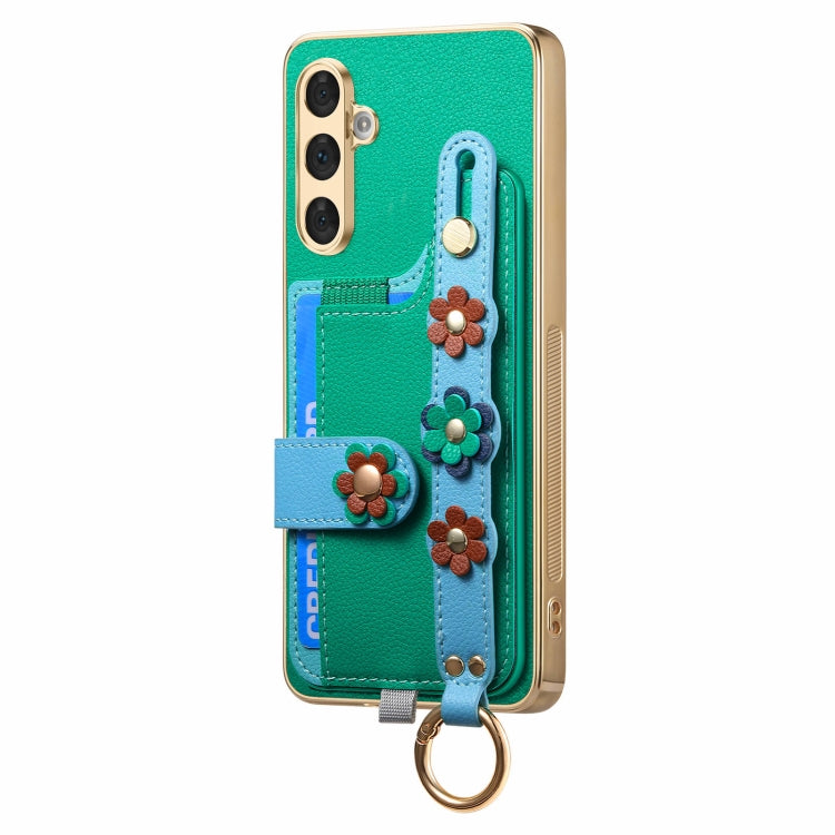 For Samsung Galaxy A54 5G Stereoscopic Flowers Wristband Card Bag Phone Case