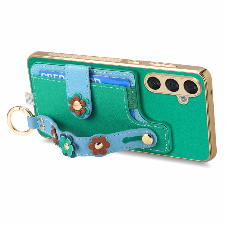 For Samsung Galaxy A54 5G Stereoscopic Flowers Wristband Card Bag Phone Case
