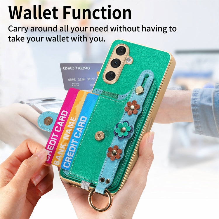 For Samsung Galaxy A54 5G Stereoscopic Flowers Wristband Card Bag Phone Case
