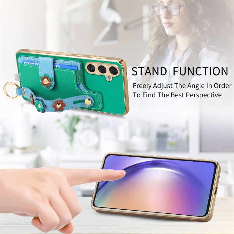 For Samsung Galaxy A54 5G Stereoscopic Flowers Wristband Card Bag Phone Case