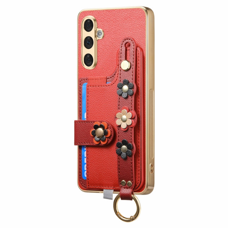 For Samsung Galaxy A54 5G Stereoscopic Flowers Wristband Card Bag Phone Case