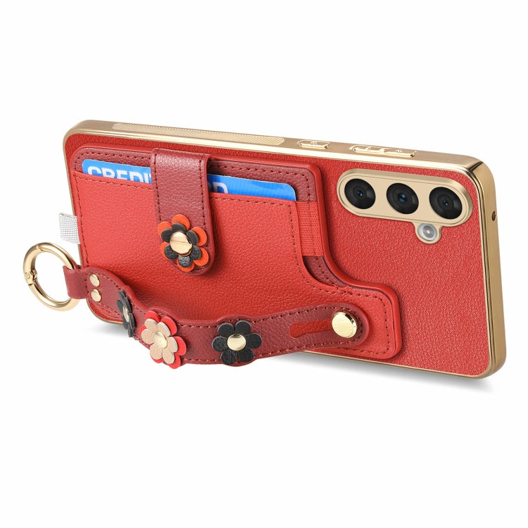 For Samsung Galaxy A54 5G Stereoscopic Flowers Wristband Card Bag Phone Case
