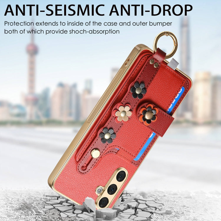 For Samsung Galaxy A54 5G Stereoscopic Flowers Wristband Card Bag Phone Case