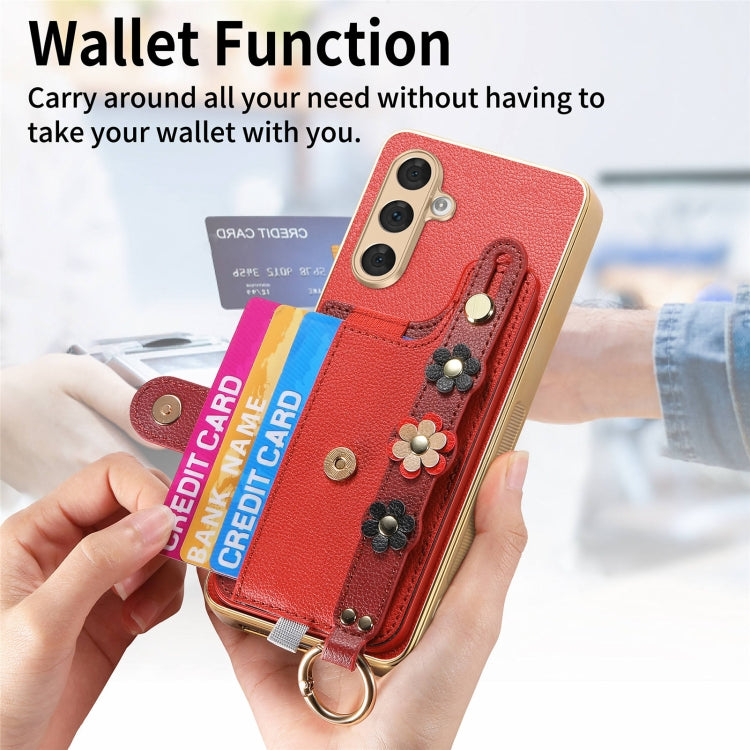 For Samsung Galaxy A54 5G Stereoscopic Flowers Wristband Card Bag Phone Case