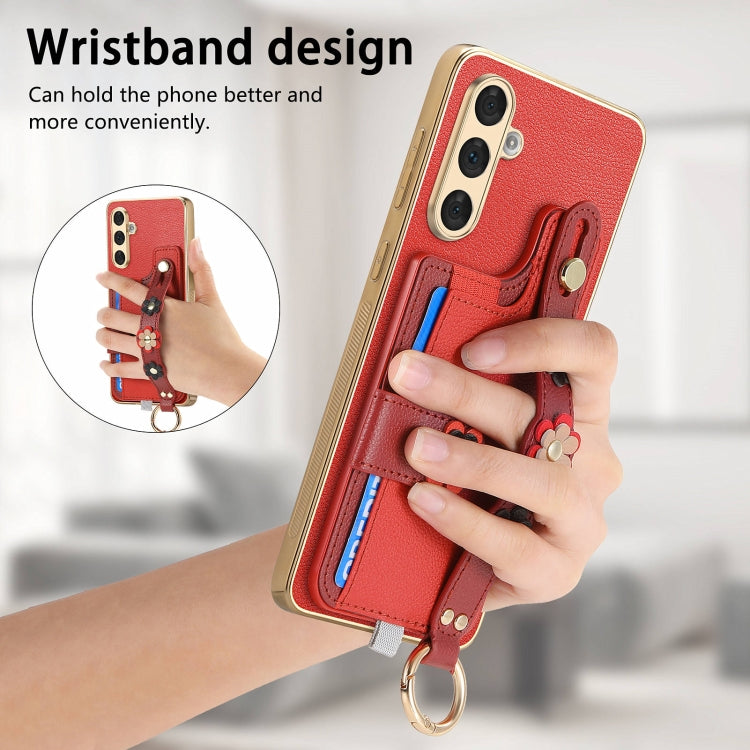 For Samsung Galaxy A54 5G Stereoscopic Flowers Wristband Card Bag Phone Case