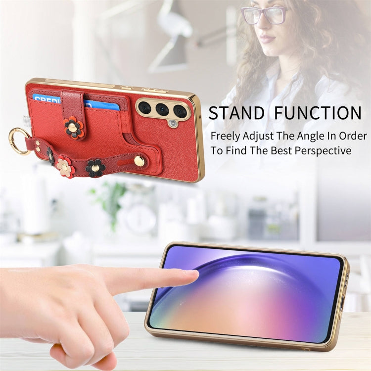 For Samsung Galaxy A54 5G Stereoscopic Flowers Wristband Card Bag Phone Case