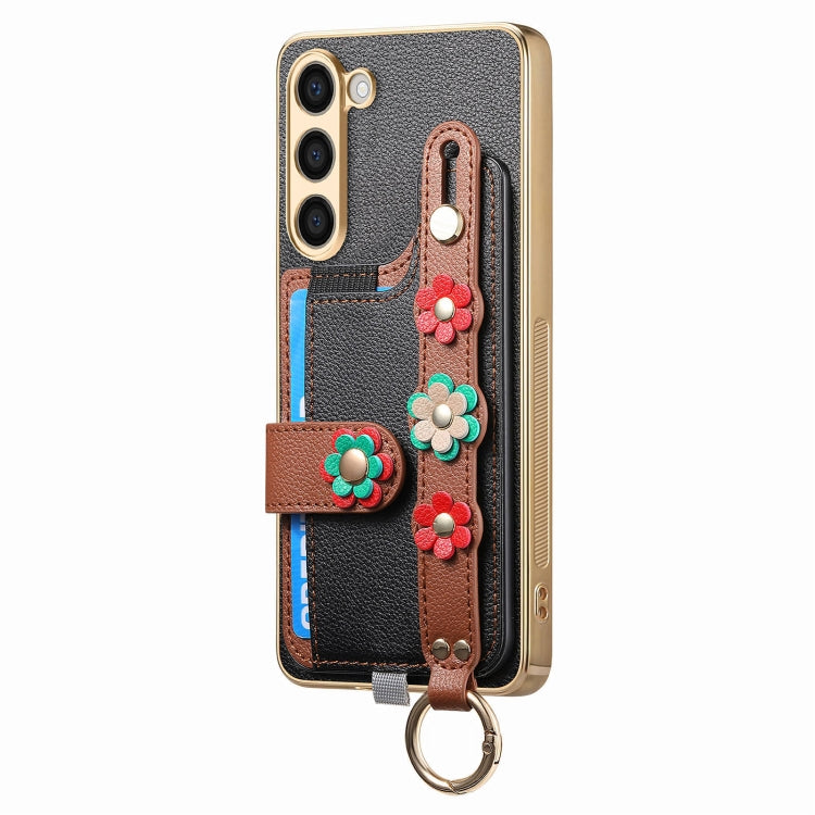 For Samsung Galaxy S23+ 5G Stereoscopic Flowers Wristband Card Bag Phone Case