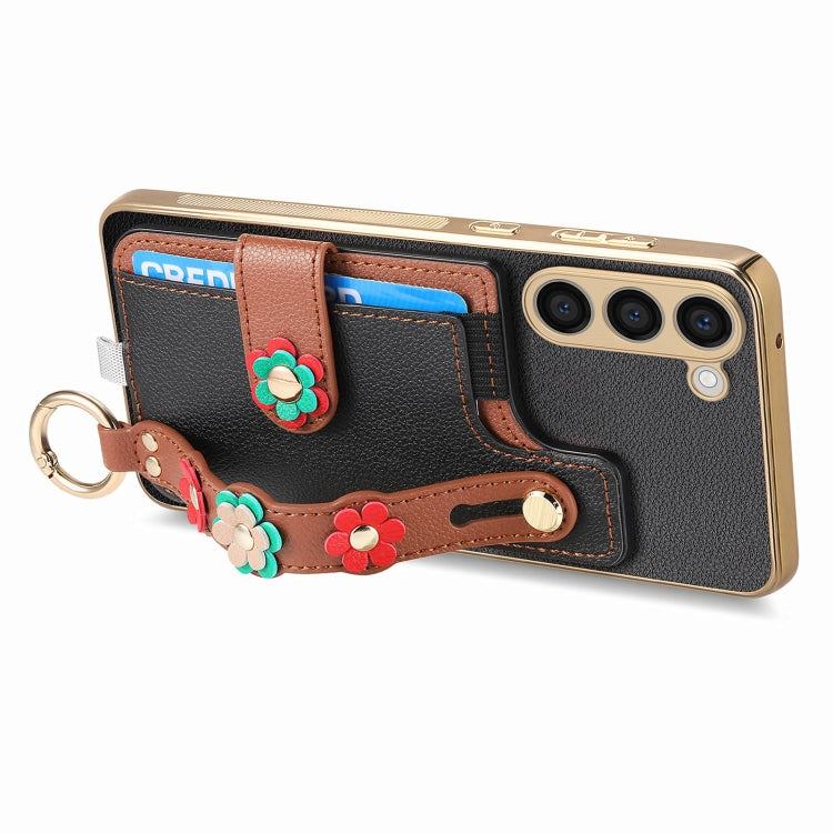 For Samsung Galaxy S23+ 5G Stereoscopic Flowers Wristband Card Bag Phone Case
