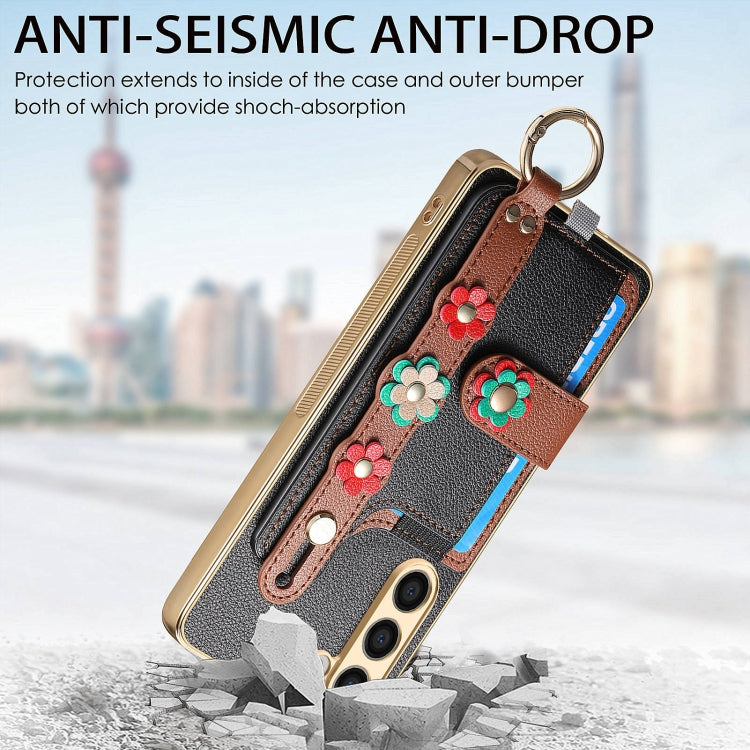 For Samsung Galaxy S23+ 5G Stereoscopic Flowers Wristband Card Bag Phone Case