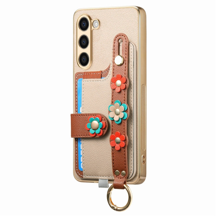 For Samsung Galaxy S23+ 5G Stereoscopic Flowers Wristband Card Bag Phone Case