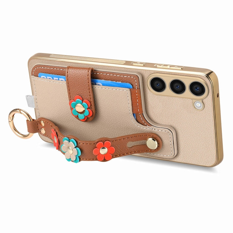 For Samsung Galaxy S23+ 5G Stereoscopic Flowers Wristband Card Bag Phone Case