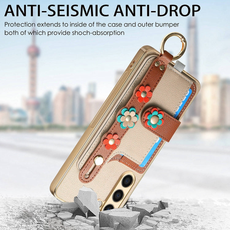 For Samsung Galaxy S23+ 5G Stereoscopic Flowers Wristband Card Bag Phone Case