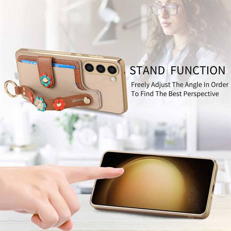 For Samsung Galaxy S23+ 5G Stereoscopic Flowers Wristband Card Bag Phone Case