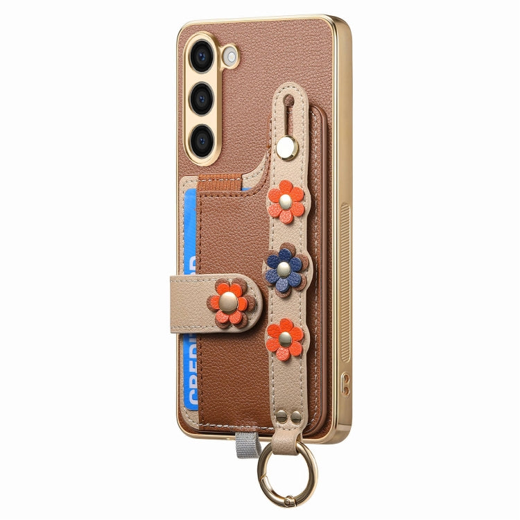 For Samsung Galaxy S23+ 5G Stereoscopic Flowers Wristband Card Bag Phone Case