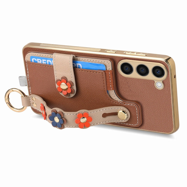 For Samsung Galaxy S23+ 5G Stereoscopic Flowers Wristband Card Bag Phone Case